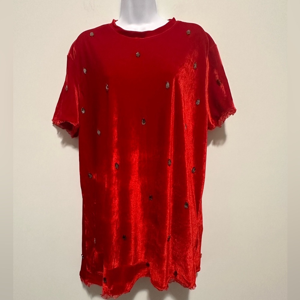 Dolls Kill Red Velvet Mini Dress with Rhinestone Accents